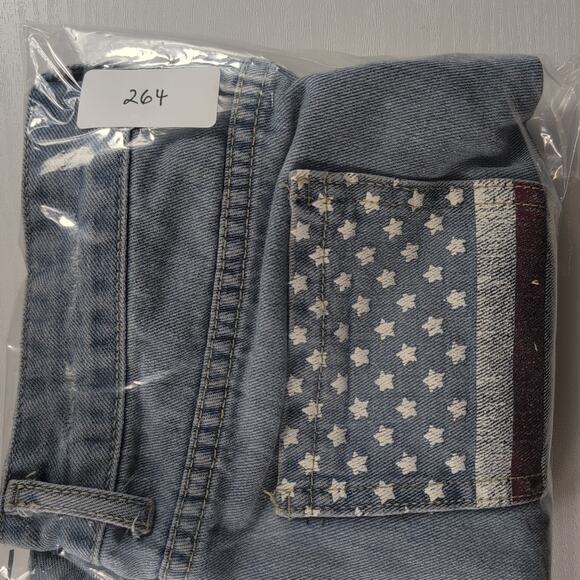 Women's Blue Denim Shorts American Flag Distressed Cut-Off USA Cheeky Size Small - Picture 9 of 9